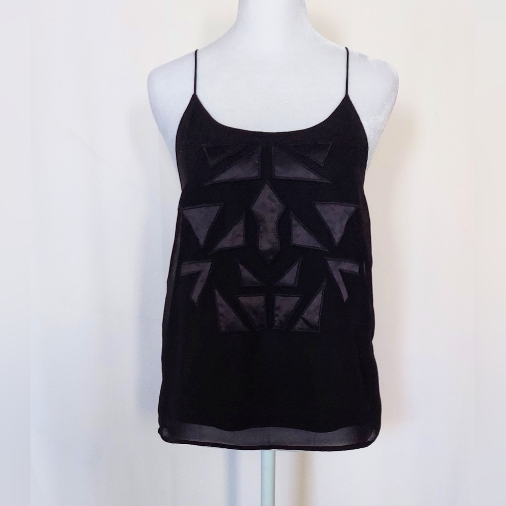 Divided Sheer Pattern Spaghetti Strap Tank Top Black Womens 4